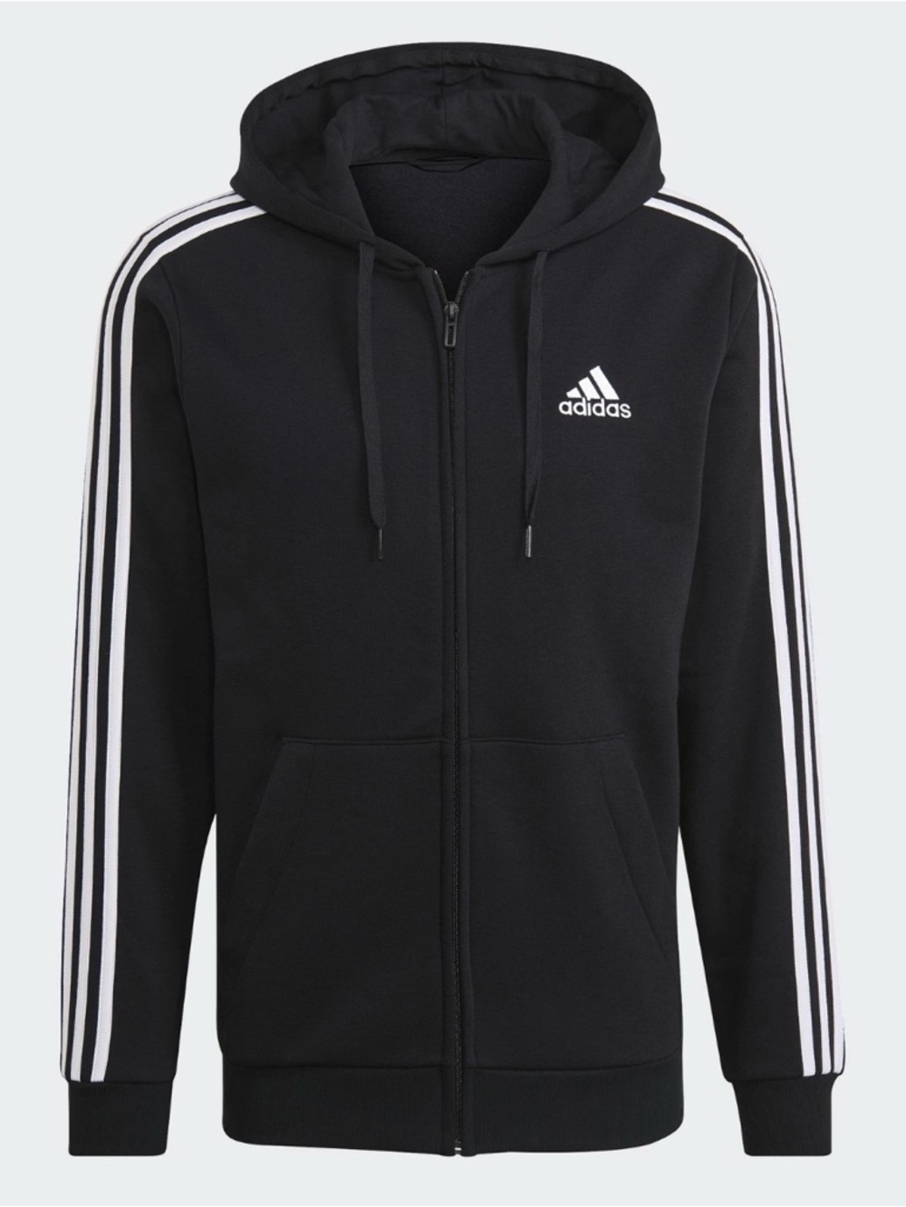 adidas Black Hoodie with White Sleeve Stripes